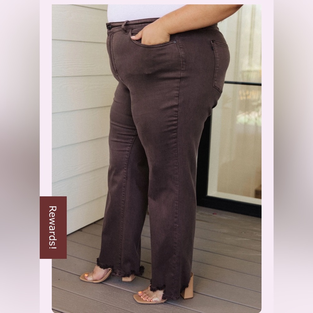 Judy Blue Woman's Plus-Size espresso Wide-Leg High-Waist Stretch Jeans Sz 22W